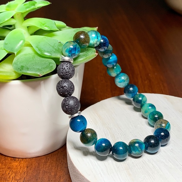 Jewelry - Aquamarine Stone and Natural Lava Rock Diffuser Bracelet for Women and Men